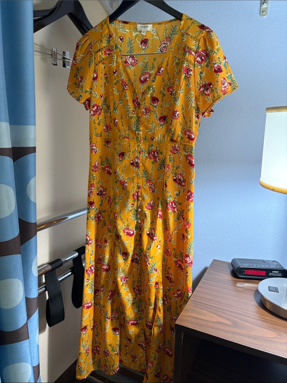 Umgee Mustard Yellow Floral High-Low Dress
